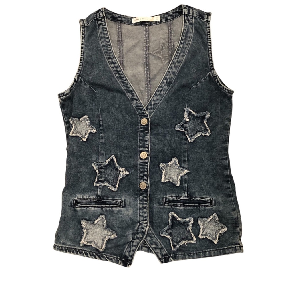 Western Denim Vest with Denim Star Appliques Size S Americana Country Chic